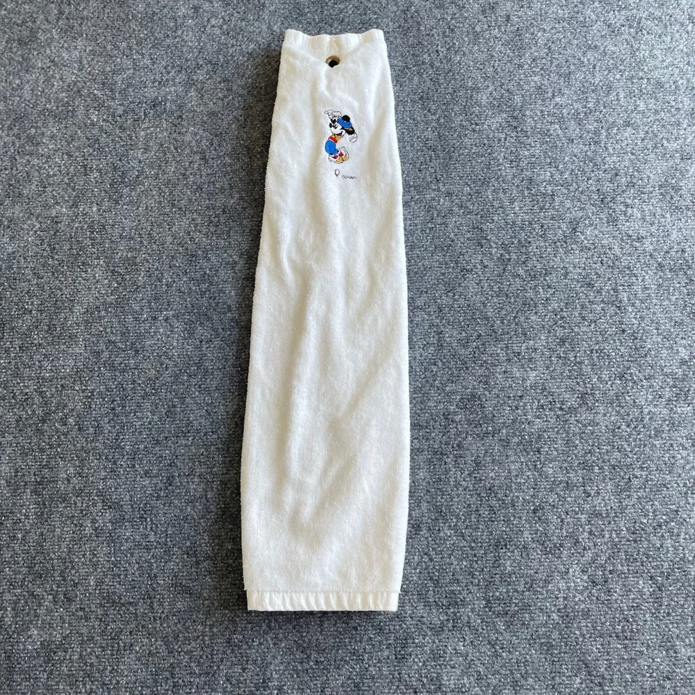 Vintage Disney Mickey Mouse Golf Towel White Embroidered Terry Cloth Grommet